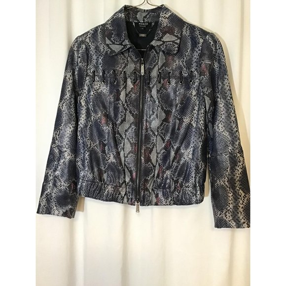 Worth New York Leather Gray Copper Snakeskin patterned Jacket Size 2 - Picture 1 of 4